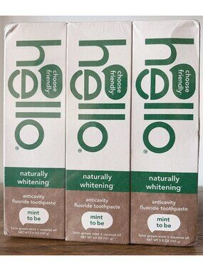 3x Hello Naturally Whitening Anticavity Fluoride Toothpaste, 5 Oz, Vegan, Mint
